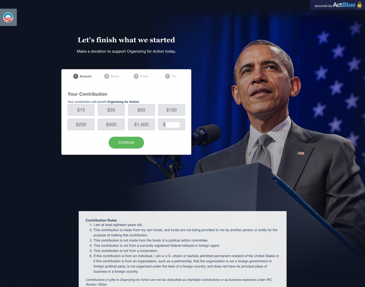 Barack Obama Best Political Online Donation Experience